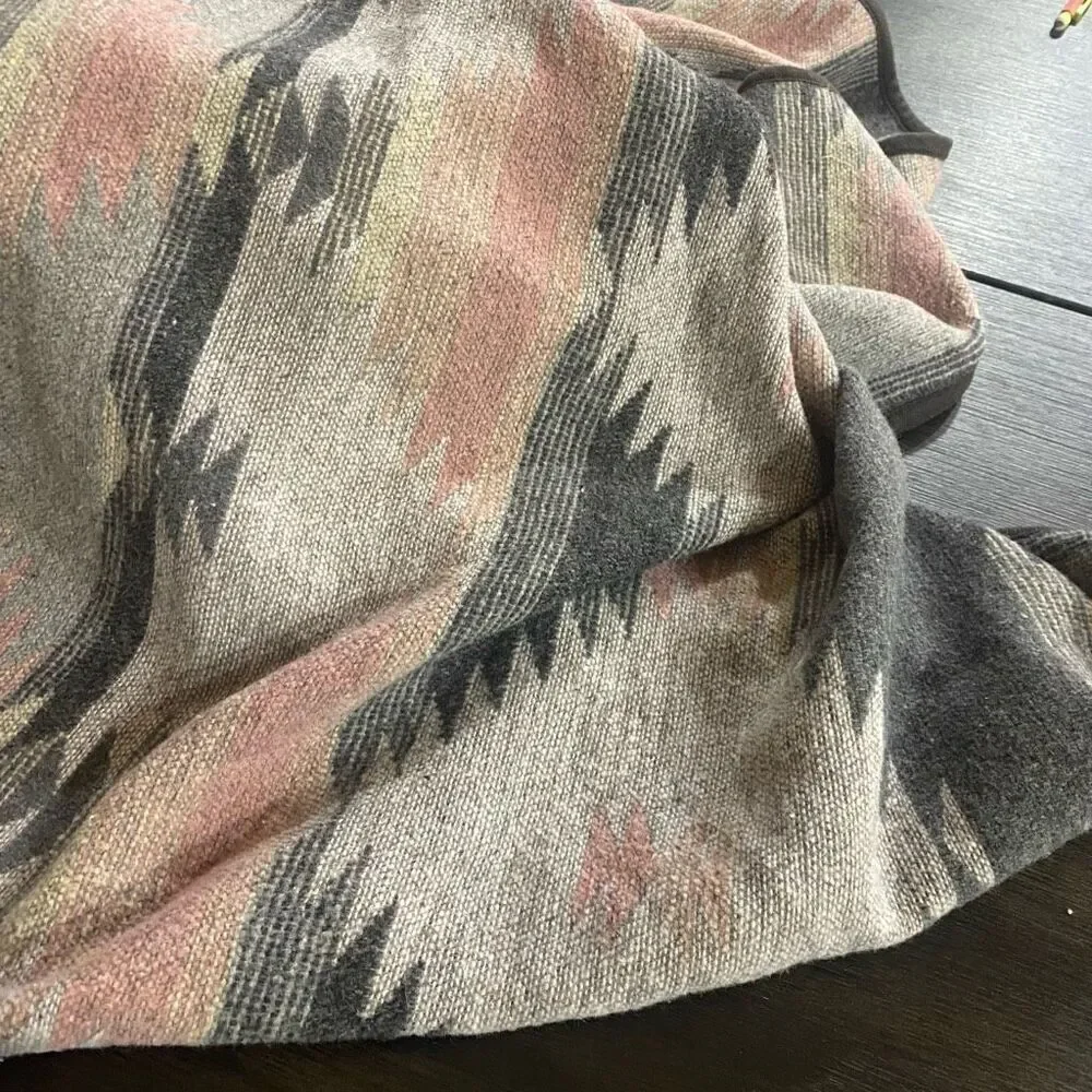 Ruth & Boaz wool blend blanket Aztec boho pink gray throw blanket - Picture 4 of 5